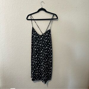 Wild Fable Black and White Floral Lace Trim Satin Mini Dress